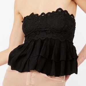 Free People Adella Corset Cami Top black crotchet lace ruffled strapless small